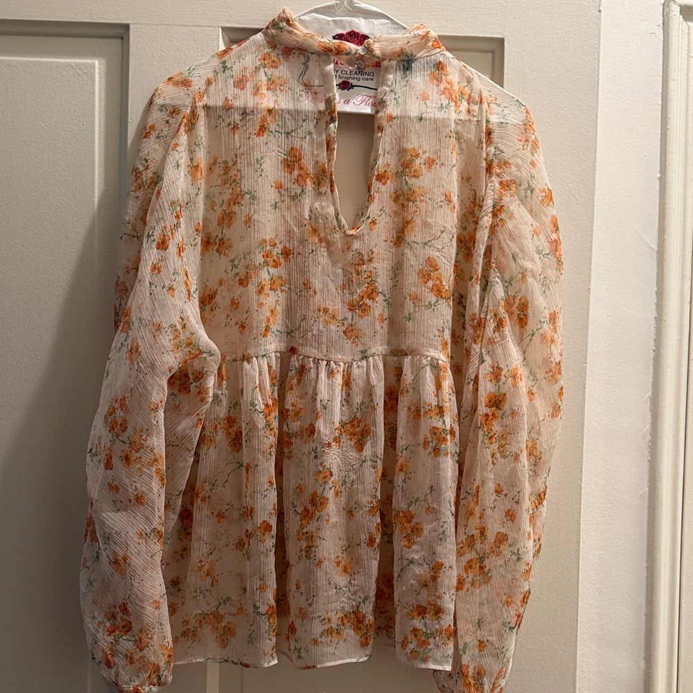 Zara Floral Blouse with Orange Accents